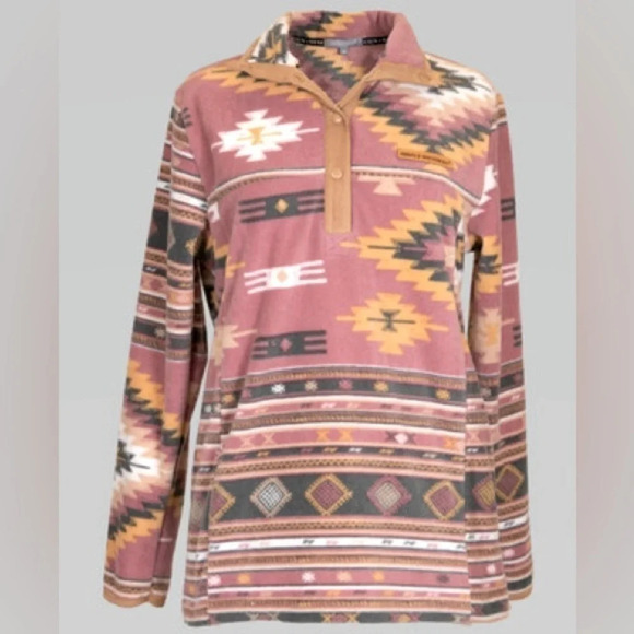 Simply Southern Boho Western Coastal Cowgirl Simply Fleece 1/4 button pullover - Picture 1 of 8